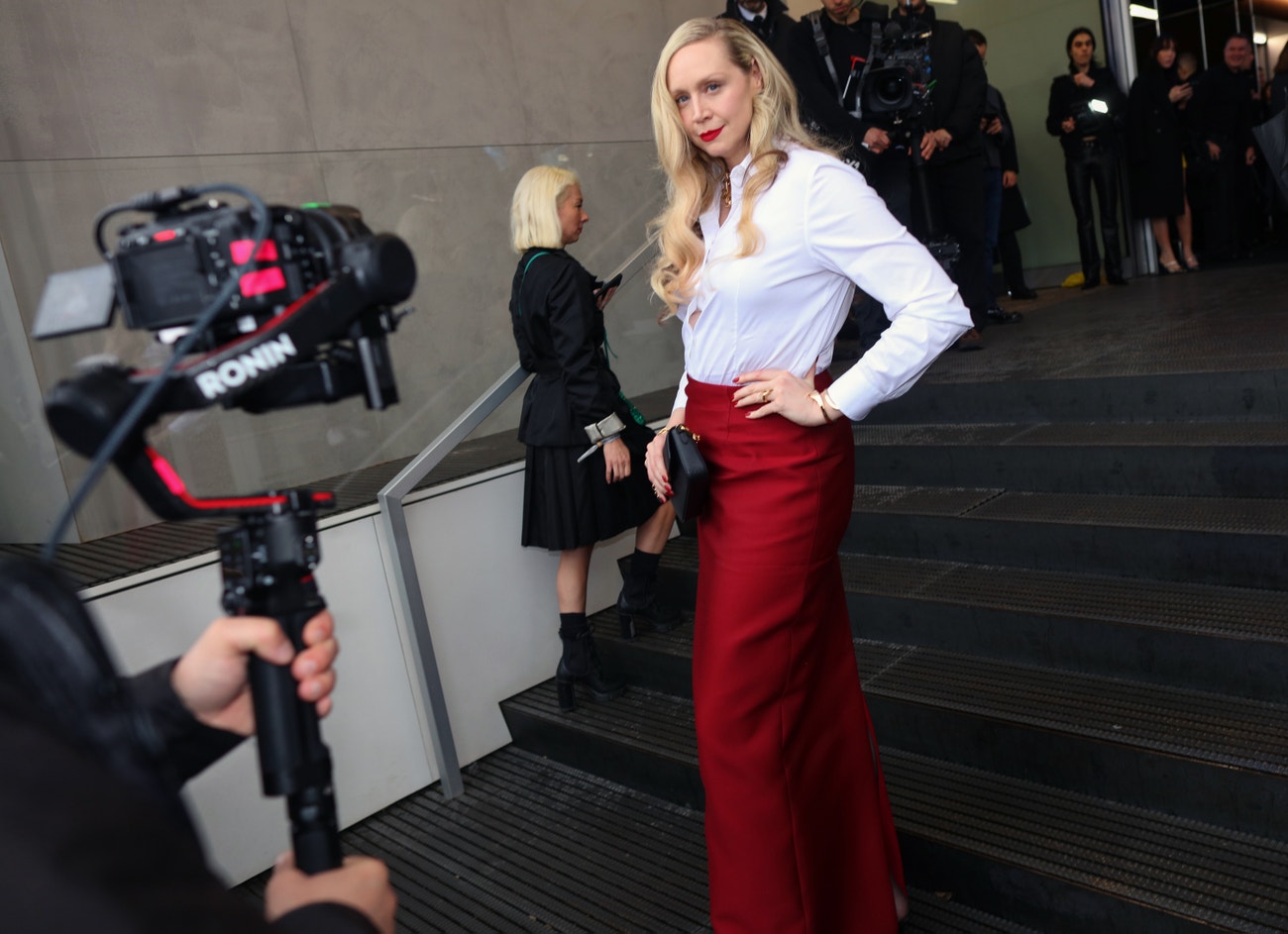 Gwendoline Christie, street style, Milan Fashion Week, únor 2024