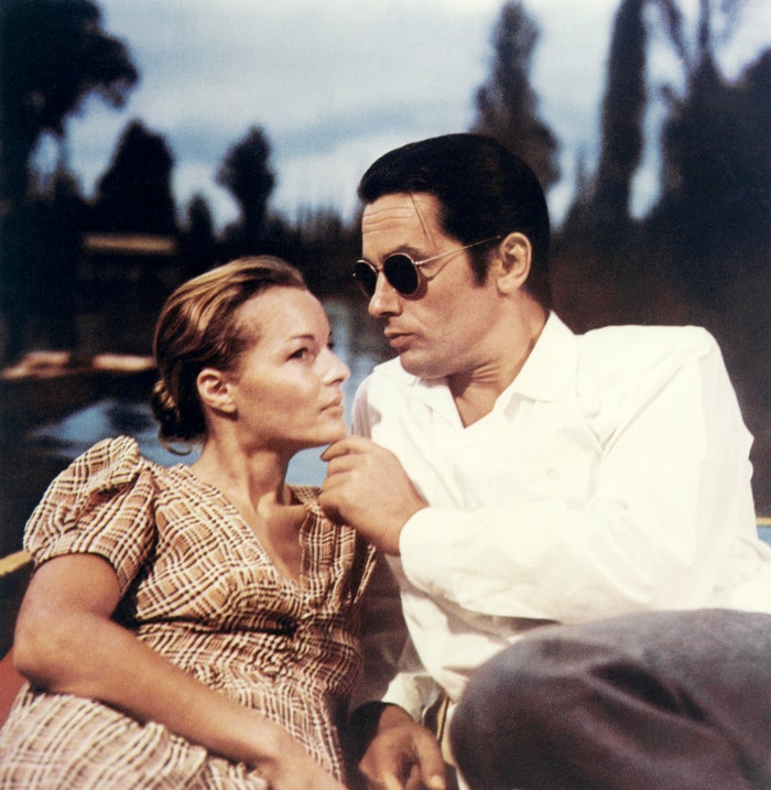 Romy Schneider a Alain Delon na natáčení filmu The Assassination of Trotsky, 1972