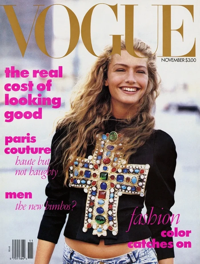 Svetr Christian Lacroix na obálce americké Vogue listopad 1988 (první Vogue pod vedením Anny Wintour)