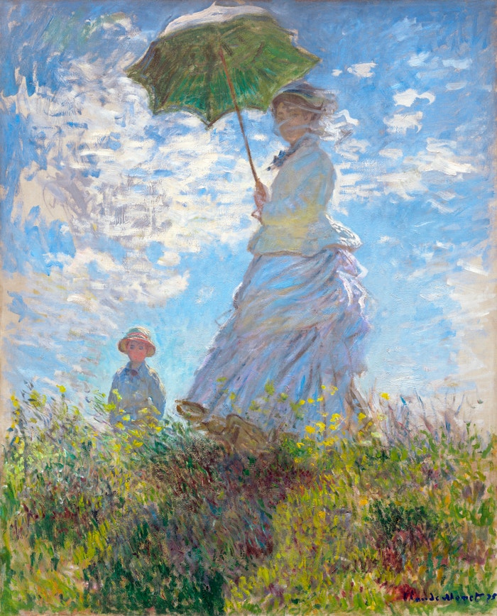 Žena se slunečníkem, Madame Monet a její syn, Claude Monet, 1875