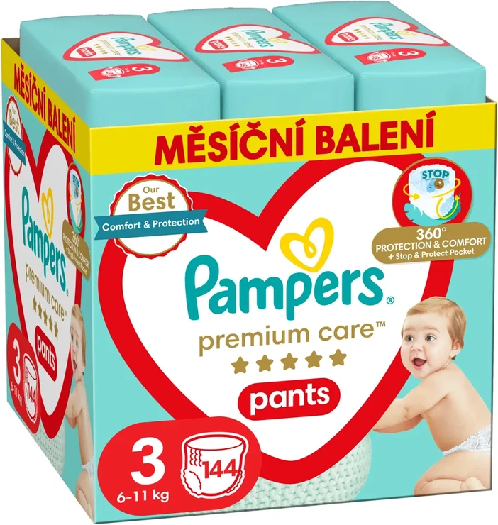 Pampers Premium Care Pants vel. 3 (144 ks), PAMPERS, prodává Alza, 994 Kč