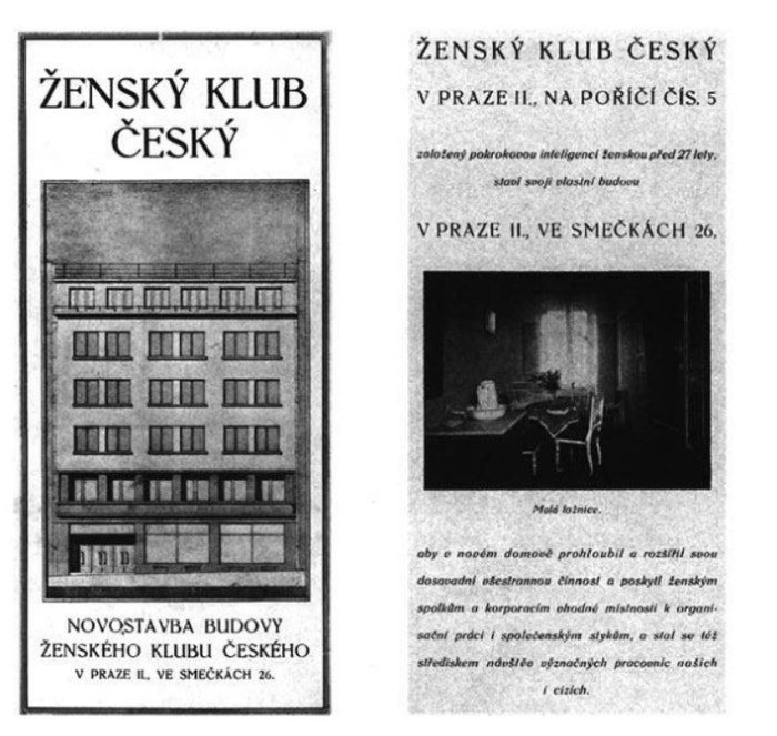 Ženský klub český, dobový inzerát